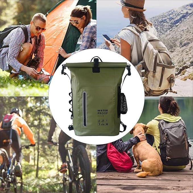 awakentti Dry Bags Comfortable Versatile for Outdoor Waterproof Dry Bag - Roll Top Waterproof Backpack Sack Dry Bag for Kayaking Beach Rafting (Army Green)