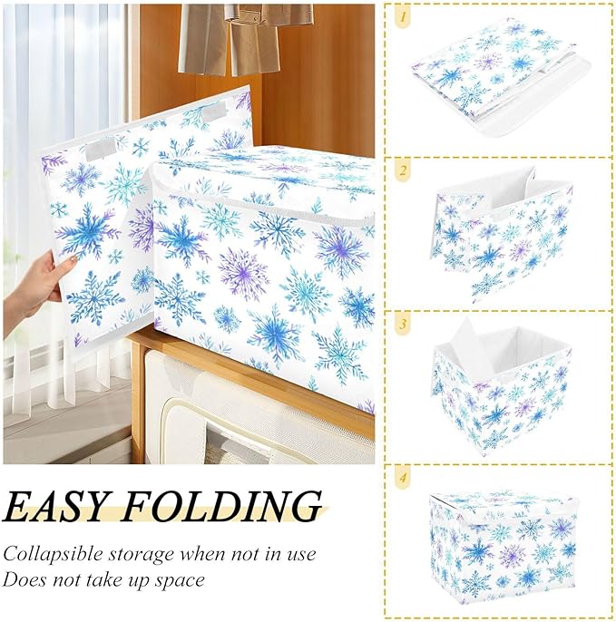 Christmas Baskets Collapsible Storage Bins with Lids Blue Purple Snowflakes A Storage Boxes Clothes Baskets for Organizing