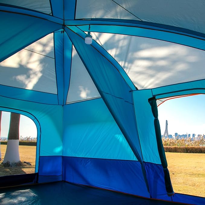 KTT Extra Large Tent 10-12-14 Person(B)Family Cabin Tents2 Rooms3 Doors and 3 Windows with MeshStraight WallWaterproofDouble LayerBig Tent for OutdoorPicnicCampingFamily Gathering