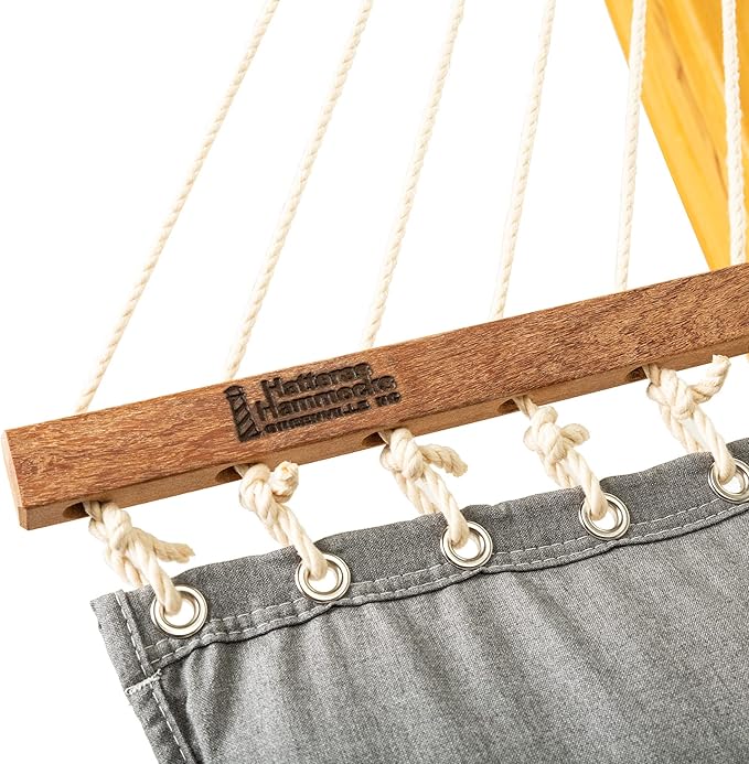 Hatteras Hammocks Cast Slate Sunbrella Pillowtop Hammock with Free Extension Chains &amp Tree Hooks Handcrafted in The USA Accommodates 2 People 450 LB Weight Capacity 13 ft. x 55 in.