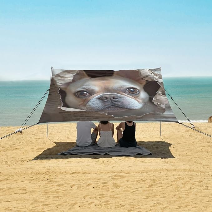 ALAZA French Bulldog Sticking Its Head Through A Hole Beach Tent Sun Shelter Portable Canopy Sunshade for Outdoor Camping Picnics Backyard Fun 10x9 ft