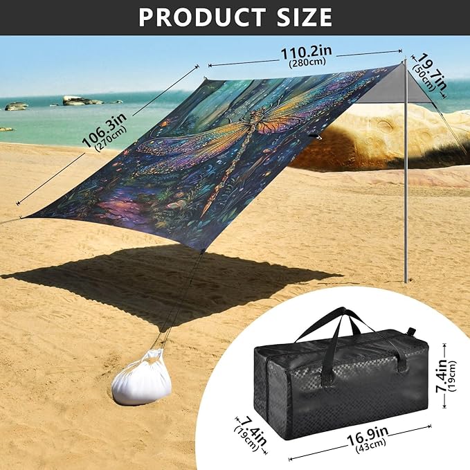 ALAZA Forest Dragonfly Magic Beach Tent Sun Shelter Portable Canopy Sunshade for Outdoor Camping Picnics Backyard Fun 10x9 ft