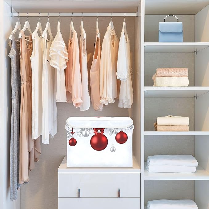 senya Christmas Baskets Collapsible Storage Bins with Lids New Year Fir Branches Red Christmas Balls Storage Boxes Clothes Baskets for Organizing