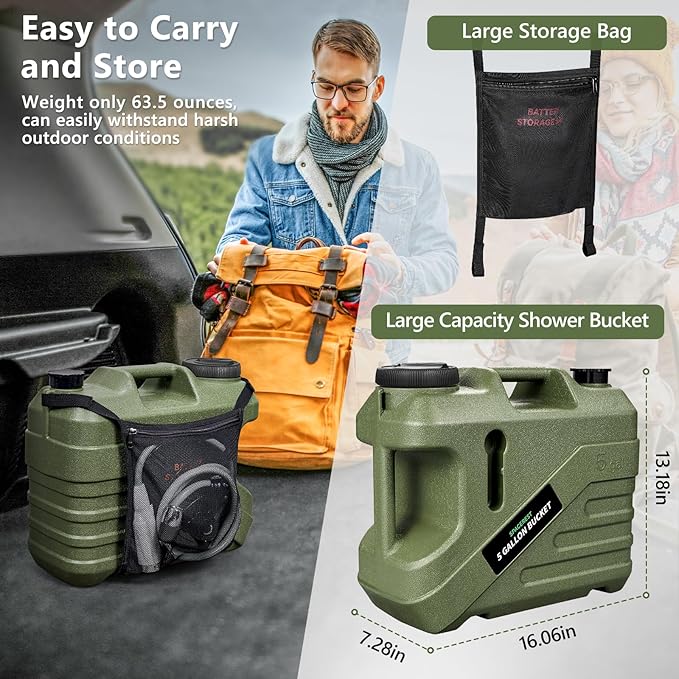 SPACEREST Portable Shower for Camping with Integrated Design – Spill-Resistant Electric Camping Shower 5-Gallon Food-Grade Water Jug for Outdoor Beach Hiking Dog Wash 2 Batteries