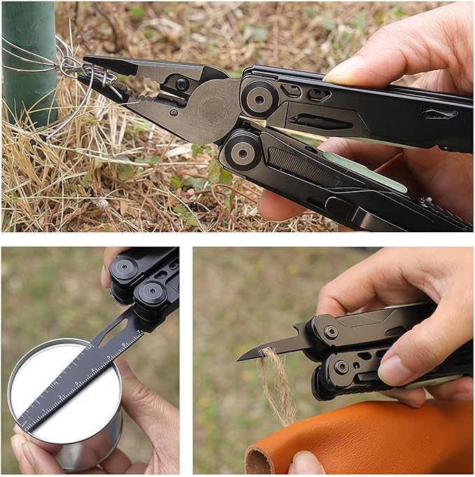 Multitool 20-in-1 Full-Size Lightweight EDC Multi-Purpose Pliers Pocket Knife Tactical Gear Nylon Bag Tools Gifts for Guys Equipment for Emergencies Hiking and Outdoor Camping (Black)