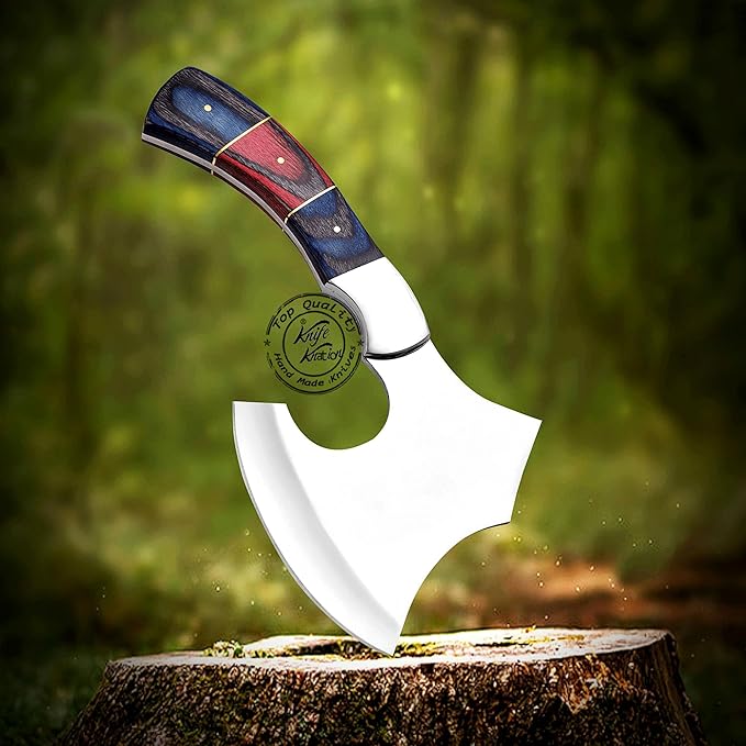 Handmade Stainless Steel Camping Hatchet Axe Hunting Knife 10.50 Full Tang Small Axe Camp Hatchet with Leather Sheath Survival Hatchet Tomahawk Axe for Outdoor Bushcraft Hiking KKH-44