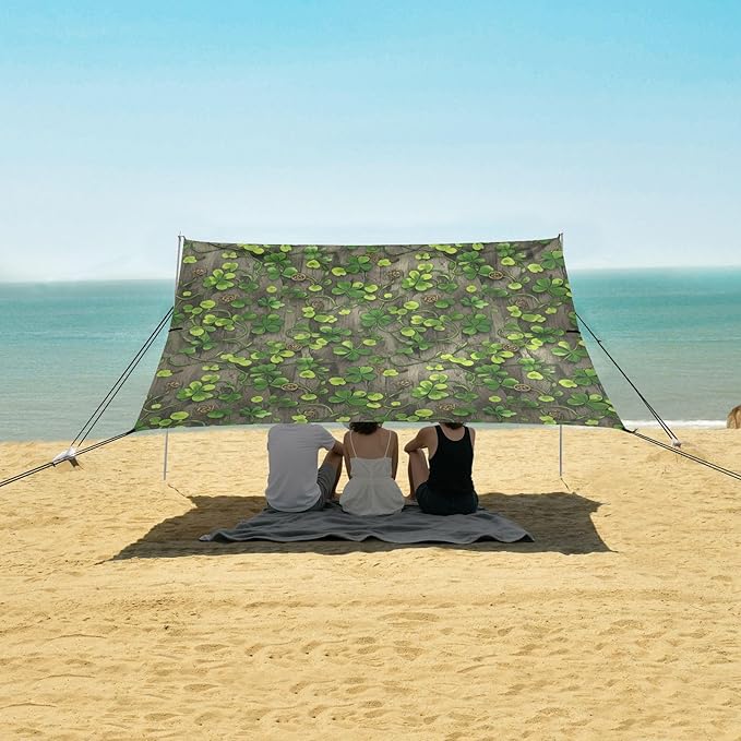 xigua St. Patrick's Day Beach Tent Sun Shelter with Carrying Bag - Silver Coated Oxford Fabric Beach Canopy for Beach Camping Fishing - Includes Windproof Ropes Sandbags &amp Stakes