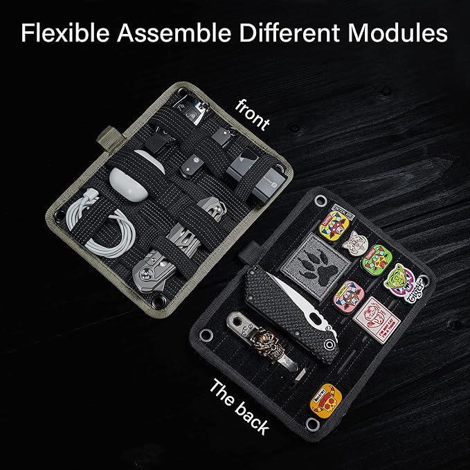 TACTICAL_GEEK TCM EDC Organizer Board Backpack Anti-Slip Elastic Woven Board for Travel Gear Elastic Grid Organizer for Electronics Accessories Travel Cables Chargers and More Black