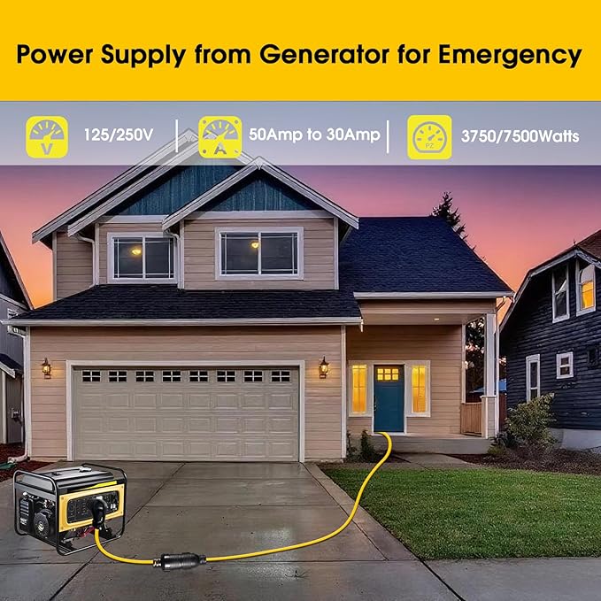 Generator Transfer Switch Adapter Cord 14-50P Male to L14-30R Female 50 Amp to 4 Prong Generator Plug Adapter Generator to House Adapter Cord 50Amp STW 10 AWG(1.5FT)