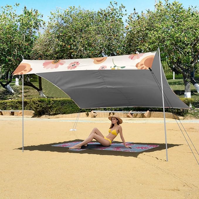 ALAZA Lovely Cute Bear Flower Beach Tent Sun Shelter Portable Canopy Sunshade for Outdoor Camping Picnics Backyard Fun 10x9 ft