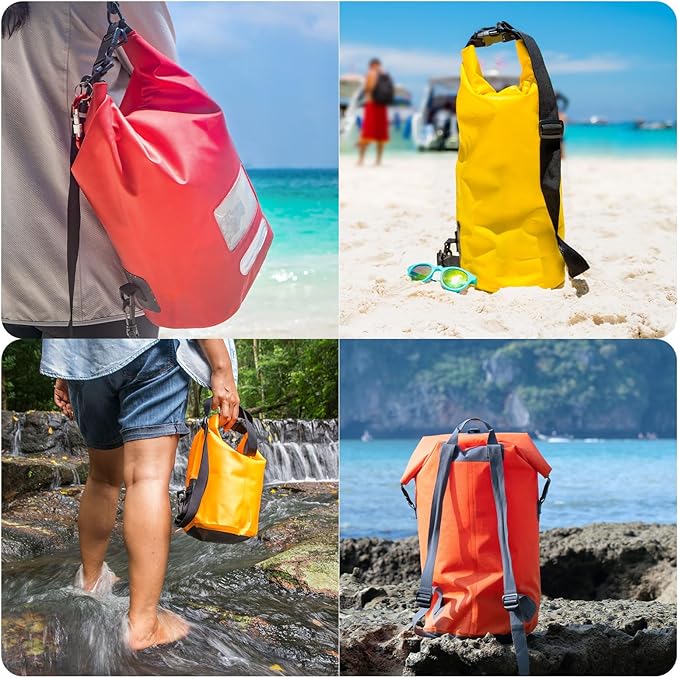 PATIKIL Waterproof Dry Bags 5 Pack Portable Dry Sack Roll Top Bag Lightweight Dry Storage Bag for Gym Kayaking Hiking Swimming Camping Orange (1.5L 2.5L 3.5L 4.5L 6L)