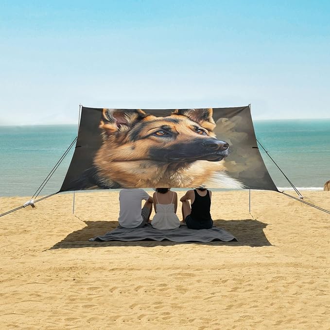 ALAZA Cool German Shepherd Dog Beach Tent Sun Shelter Portable Canopy Sunshade for Outdoor Camping Picnics Backyard Fun 10x9 ft