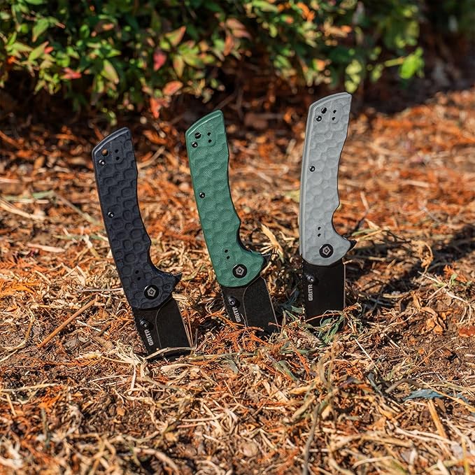 GRITR Stealth Folding Pocket Knife w/ 3.5 D2 Steel Blade for Military Hunting Camping Hiking – Black Handle Non-Serrated Blade with Stonewashed Finish