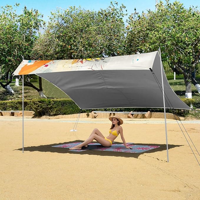 Cute Pet Duck Stable Beach Tent UPF50 Easy Setup Large Sun Shelter with Sand Shovel Sandbags for Backyard and Camping