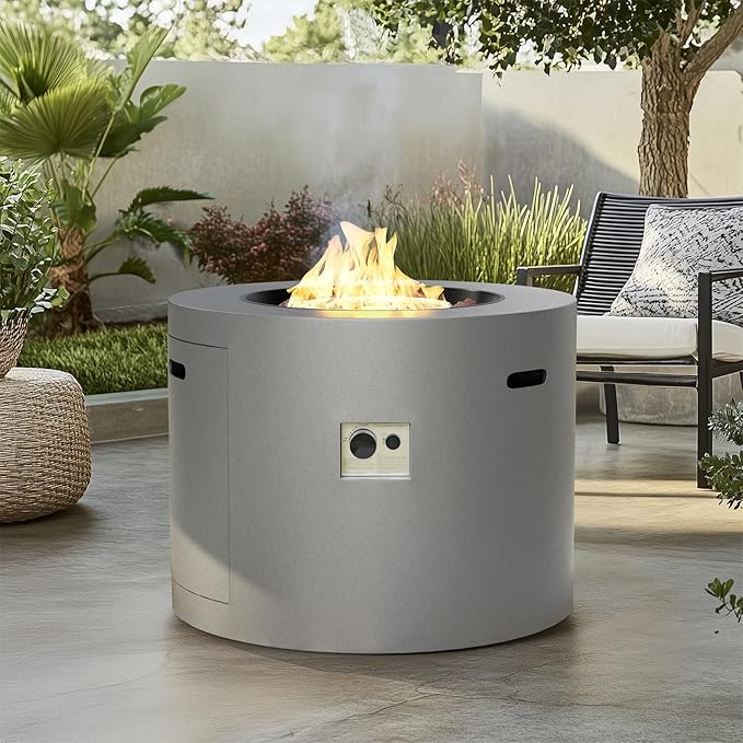 32 Inch Propane Fire Pit Table 50000 BTU Round Outdoor Fire Table Alloy Steel Gas Fire Pits with Waterproof Cover Lava Rocks and Lid CSA Certified for Patio Deck Backyard Gray