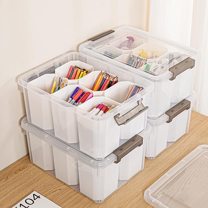 Citylife 17 QT Plastic Storage Bins Clear Storage Box with Lids Multipurpose Stackable Storage Containers for Organizing Tool Craft Crayon 4 Packs