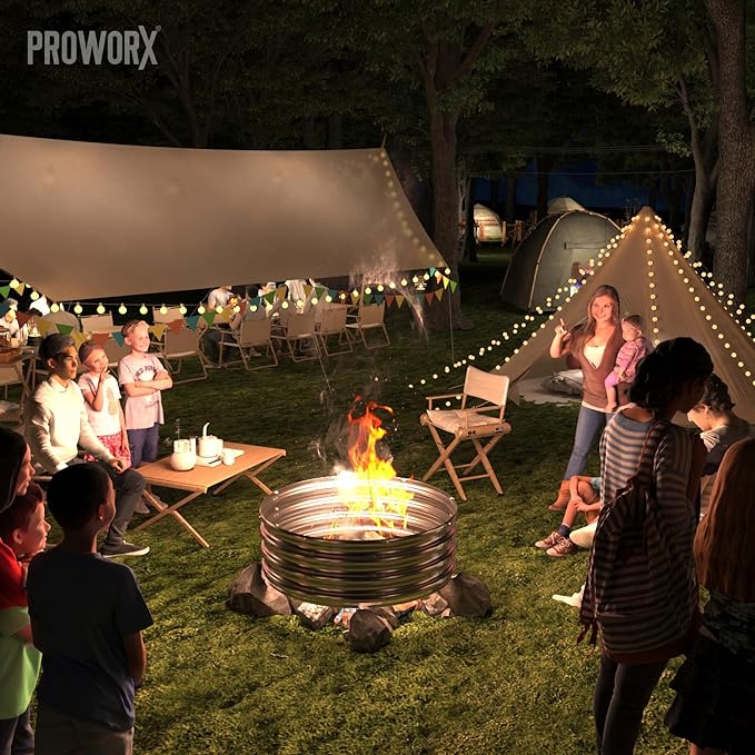 48 Inch Outdoor Fire Pit Ring Round Galvanized Portable Fire Pit for Camping Metal Steel Bonfire Fire Ring for Outside Backyard