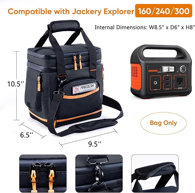 Double-Layer Travel Carrying Case for Jackery Explorer 300/240/160 – Portable Power Station Storage Bag with Molded Bottom Side Ventilation Front Pockets for Jackery Accessories &amp Solar Generato