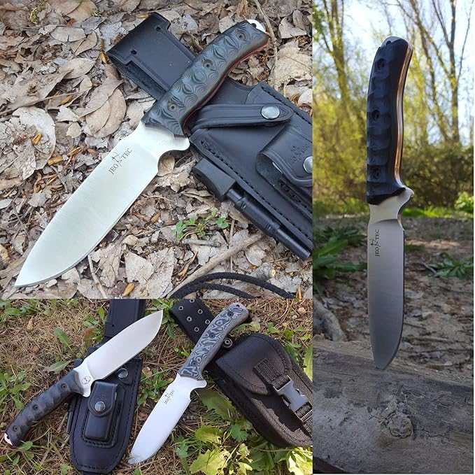 JEO-TEC Nº7 Full Tang Knife for Bushcraft Survival Hunting Camping Fishing 10.25 Overall Length BÖHLER N690C Stainless Steel Leather Sheath Sharpener Stone &amp Firesteel - Handmade