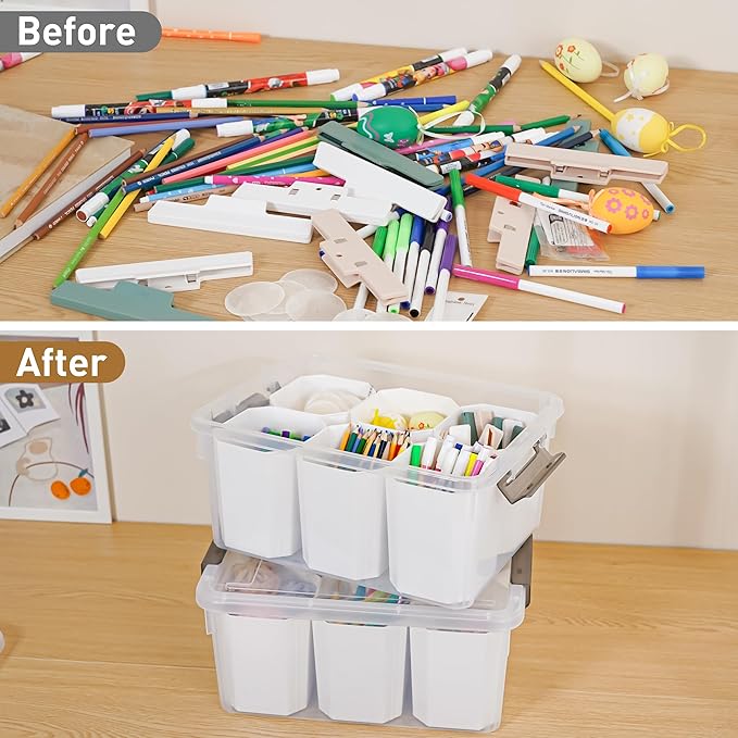 Citylife 17 QT Plastic Storage Bins Clear Storage Box with Lids Multipurpose Stackable Storage Containers for Organizing Tool Craft Crayon 4 Packs