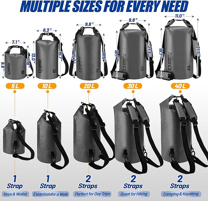 Waterproof Dry Bag 5L/10L/20L/30L/40L Roll Top Lightweight Storage Backpack with Phone Case for Women &amp Men Floating Waterproof Sack for Travel Swimming Kayaking Paddle Board Camping &amp B