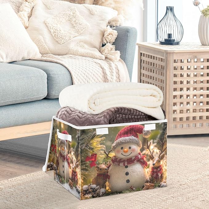 Christmas Snowman Deer Collapsible Storage Bins with Lids Decorative Fabric Storage Cubes Closet Organizer and Storage Basket Boxes Containers for Clothes Box Chest Folding Rectangle