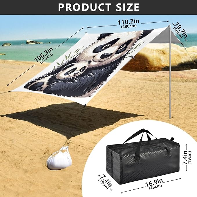 ALAZA Panda &amp Cute Baby Beach Tent Sun Shelter UPF50+ Protection Beach Shade Canopy w/ 4 Sandbags for Outdoor Camping Fishing Backyard Fun Picnic 10x9 ft