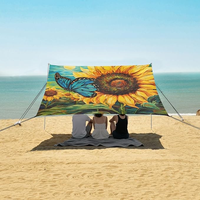ALAZA Butterfly on Sunflower Beach Tent Sun Shelter Portable Canopy Sunshade for Outdoor Camping Picnics Backyard Fun 10x9 ft