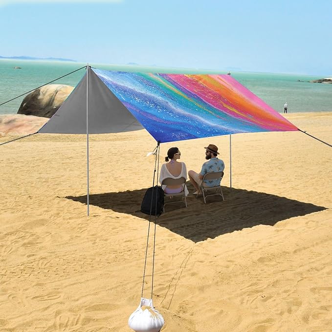 ALAZA Pink Blue Rainbow Beach Tent Sun Shelter Portable Canopy Sunshade for Outdoor Camping Picnics Backyard Fun 10x9 ft