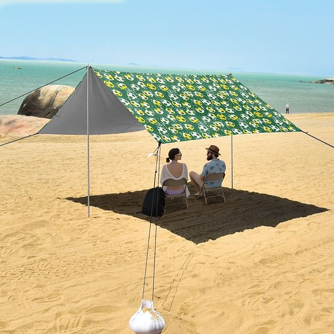 ALAZA Soccer Football Green Beach Tent Sun Shelter UPF50+ Protection Beach Shade Canopy w/ 4 Sandbags for Outdoor Camping Fishing Backyard Fun Picnic 10x9 ft