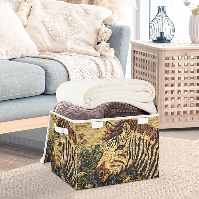 Storage Cube with Lid Art Zebra Print 16.5×12.6×11.8 IN Collapsible Large Capacity Foldable Storage Basket Bin Organizer