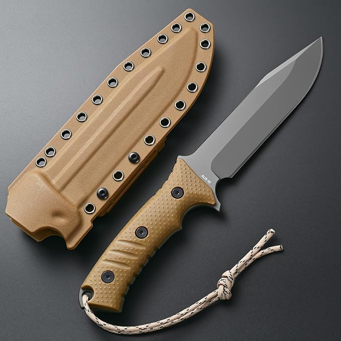 Gtkii GTK2 Fixed Blade Knife AUS-10 Steel Blade Nylon Fiberglass Handle Full Tang EDC Tool Knifes for Outdoor Camping Survival Adventure Bushcraft (brown)