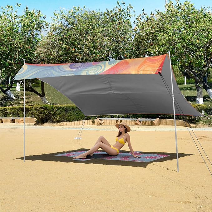 Palevioletred Tie-dye Background Vibrant Colors and Swirling Patterns Beach Cabana Tent UPF50+ Protection Water-Resistant Shade Sun Shelter with Sandbags Sand Shovel Poles for Camping
