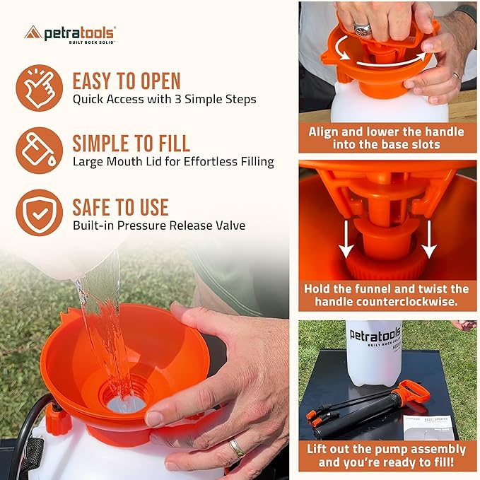 Petratools 2 Gallon Pump Sprayer - HD201 Garden Sprayer for Weeds Lawn Care &amp Pesticides - 52 Long Hose 2 Nozzles &amp Easy Carry Handle - Durable &amp Lightweight
