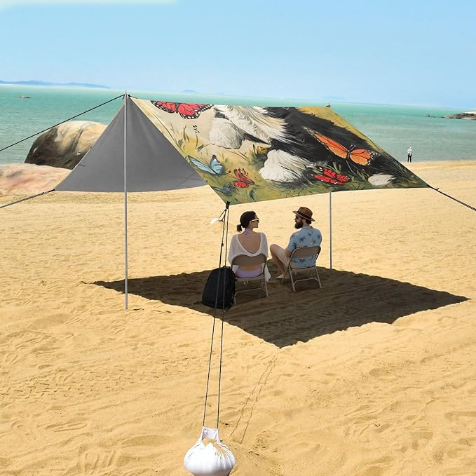 ALAZA Puppy Dog Play with Butterflies Beach Tent Sun Shelter Portable Canopy Sunshade for Outdoor Camping Picnics Backyard Fun 10x9 ft