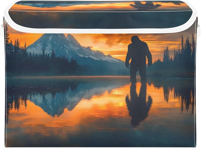 Storage Cube with Lid Susnet Sasquatch Print 16.5×12.6×11.8 IN Collapsible Large Capacity Foldable Storage Basket Bin Organizer
