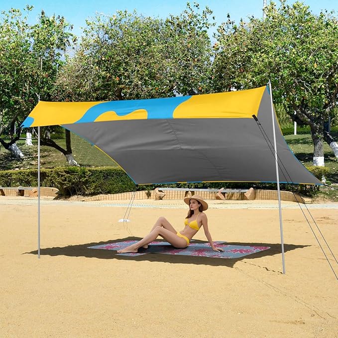 ALAZA Yellow Blue Cow Pattern Beach Tent Sun Shelter Portable Canopy Sunshade for Outdoor Camping Picnics Backyard Fun 10x9 ft