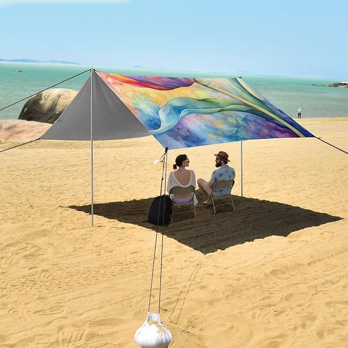 ALAZA Watercolor Tulip Flower Elegant Leaf Beach Tent Sun Shelter Portable Canopy Sunshade for Outdoor Camping Picnics Backyard Fun 10x9 ft