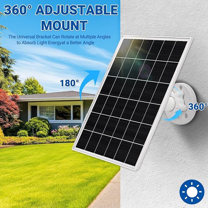 2 Pack 8w Solar Panel for Wyze &amp Arlo Essential Camera Compatible with Most Low-Power Wireless Cameras Solar Charger with 10ft Cable + Adjustable Mount IP65 Waterproof