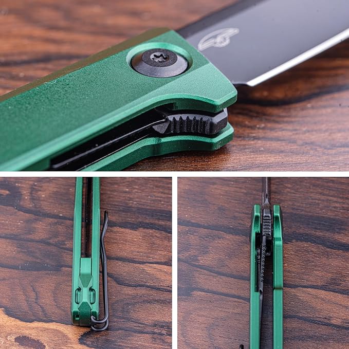 Real Steel Teres lightweight EDC Flipper Knife 3.11'' Nitro-V ‎Black PVD Hollow-Ground BladeAluminum HandleLiner Lock Knife Gentleman's Knife with Pocket ClipHunting Camping Hiking Fishing Knife