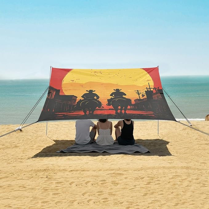 Cowboy4 Stable Beach Tent UPF50+ Protection Waterproof Large Portable Sun Shelter with Sandbags Sand Shovel Poles for Camping Fishing Backyard Fun