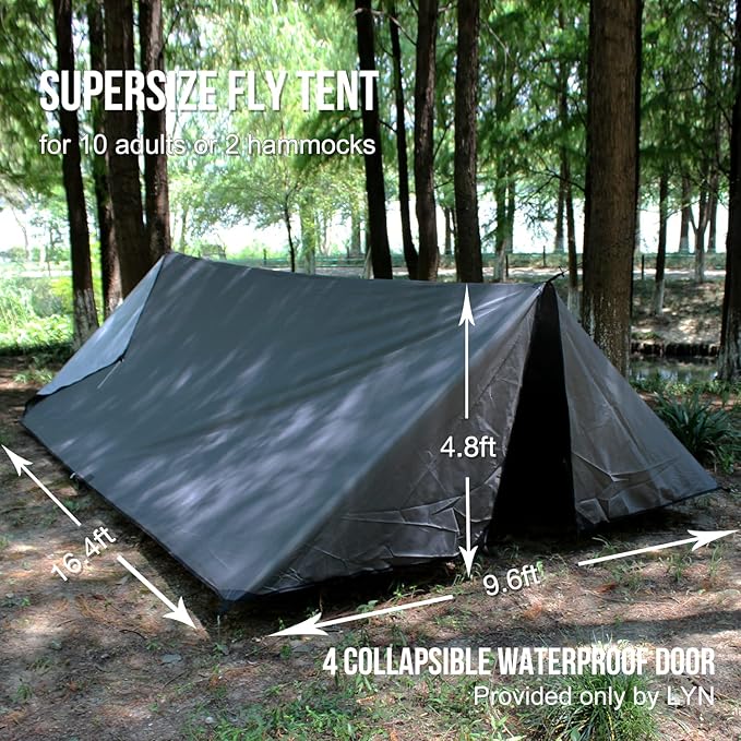 LYN Extra Large Zipper Reusable Survival Emergency Shelter TentThermal Waterproof Fireproof Lightweight Bugout with Paracord✚Stake for CampingFirst AidHiking&ampBushcraft