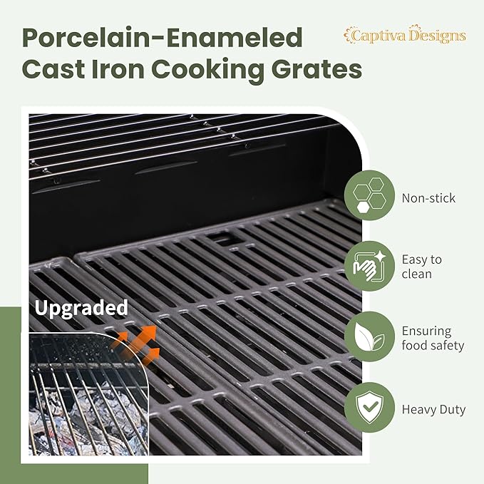 Captiva Designs 4-Burner Propane Gas BBQ Grill with Side Burner &amp Porcelain-Enameled Cast Iron Grates 42000 BTU Output Barbeque Grill for Outdoor Cooking Kitchen and Patio Backyard Barbecue Blu