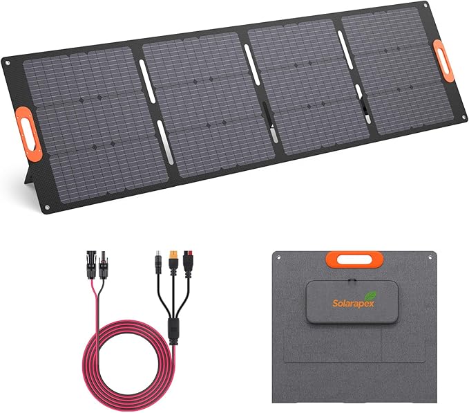 Solarapex 200W Portable Solar Panel IP67 Waterproof ETFE One-Piece Lamination 23.5% Efficiency Foldable Charger USB/Type-C/MC4/XT60/DC8020/Anderson Output or High-Capacity Portable Power Station