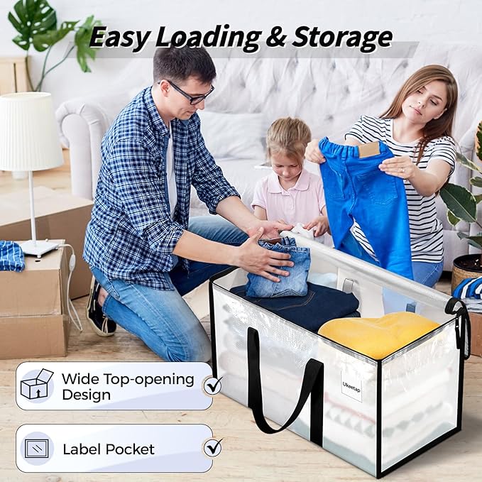 8 Pack Extra Large Heavy Duty Moving Bags Clear Storage Bins with Lids Reinforced Handles &amp Heavy-Duty Zippers Moving Boxes Storage Bags Totes for Clothes Packing Dorms College Supplies Clear