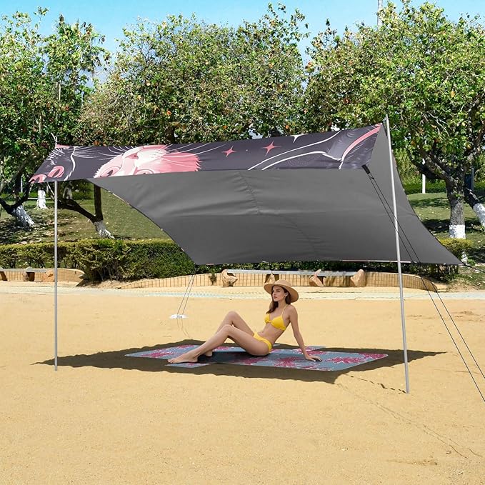 ALAZA Cat Kitten Crown Beach Tent Sun Shelter UPF50+ Protection Beach Shade Canopy w/ 4 Sandbags for Outdoor Camping Fishing Backyard Fun Picnic 10x9 ft