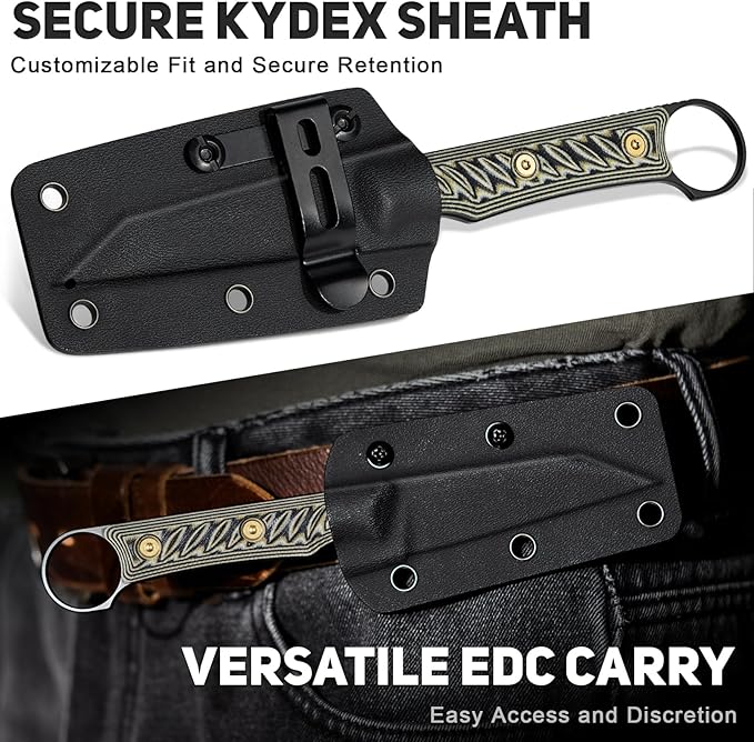 NedFoss RAVEN EDC Fixed Blade Knife with Sheath 3.4 14C28N Steel Hunting Knife with G10 Handle Camping Fixed Blade Small EDC Knives for Hiking Survival
