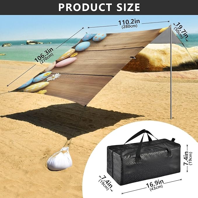 ALAZA Happy Easter Banner Colored Easter Eggs Beach Tent Sun Shelter Portable Canopy Sunshade for Outdoor Camping Picnics Backyard Fun 10x9 ft