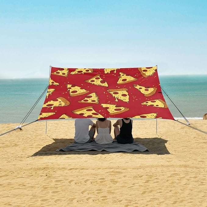 ALAZA Red Pizza Pattern Beach Tent Sun Shelter Portable Canopy Sunshade for Outdoor Camping Picnics Backyard Fun 10x9 ft