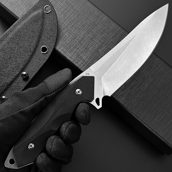 Eafengrow EF122 Fixed Blade Knife D2 Steel Blade G10 Handle Pocket Knives Fixed Knife Survival Outdoor Camping Survival Tool Knives Kydex Sheaths (Black)